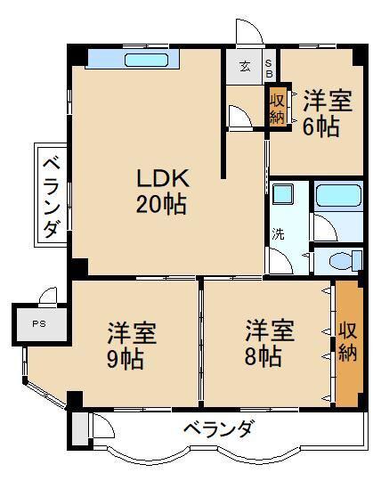 NO.3香里ニューハイツ(3LDK/7階)の間取り写真