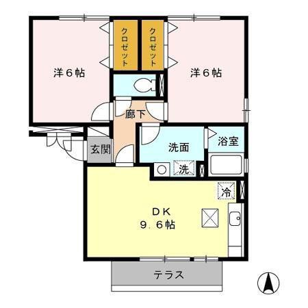 ドミール平成II A棟(2DK/1階)の間取り写真