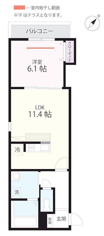 QUIET CRAB HOUSE TOGETHER 石川町(1LDK/2階)の間取り写真