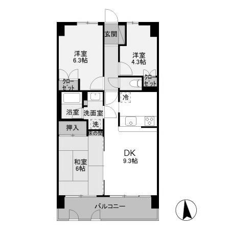 ハイラーク高崎(3DK/4階)の間取り写真