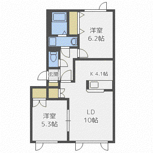 カームコート1(2LDK/2階)の間取り写真