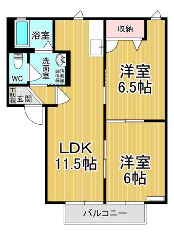 ラフォーレ・ヴェール(2LDK/2階)の間取り写真