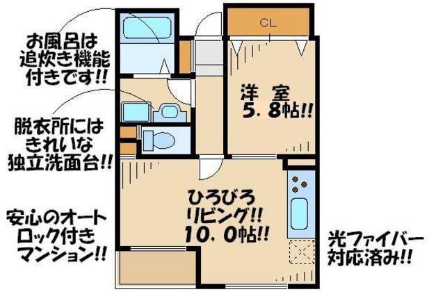 レジディア調布(1LDK/2階)の間取り写真