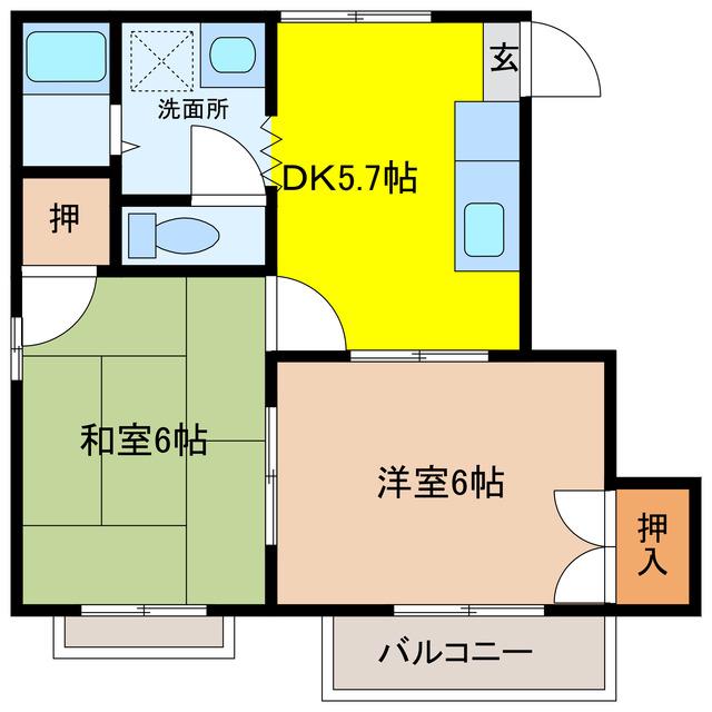 メゾンド神園II(2DK/2階)の間取り写真