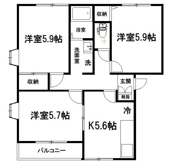 上尾パークハイツ東町B棟(3K/2階)の間取り写真