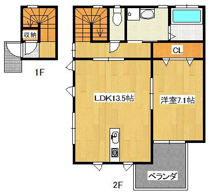 ウィクトル宝(1LDK/2階)の間取り写真