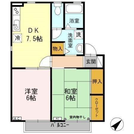 フォレスト・ヴィラA(2DK/2階)の間取り写真