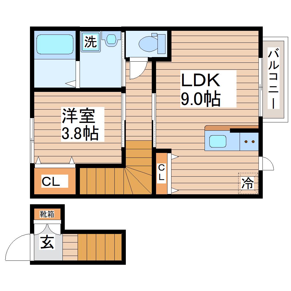 ESCONDITE台原B(1LDK/2階)の間取り写真