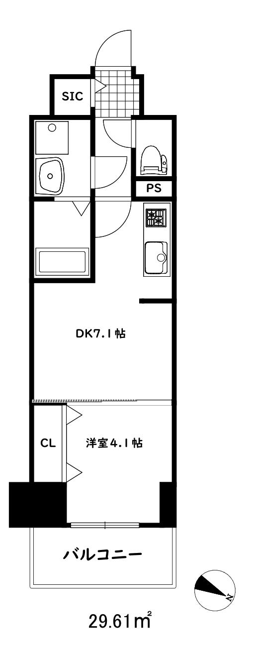 プレサンス神戸セレスティア(1DK/5階)の間取り写真