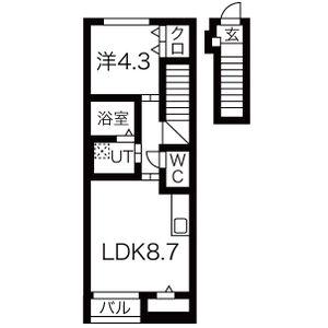 LUNEIIB棟(1LDK/2階)の間取り写真