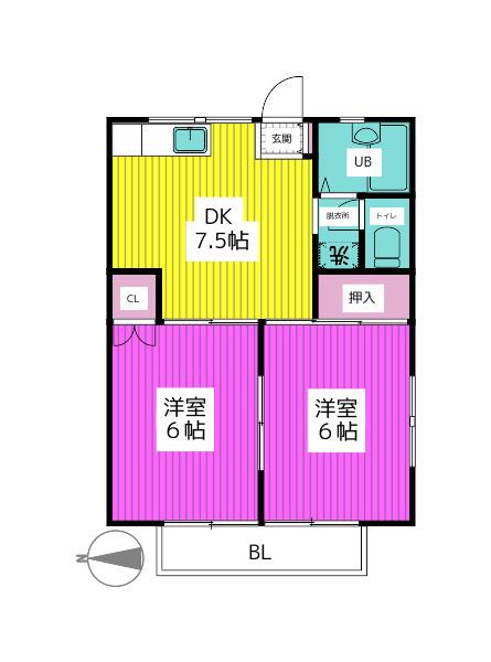 サンハイツ三島(2DK/2階)の間取り写真