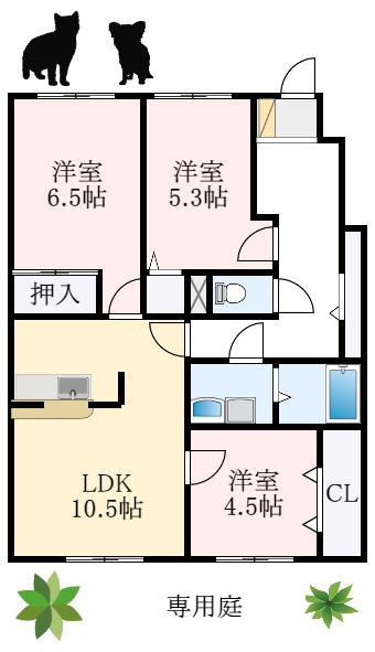 シャン・ド・フルール(3LDK/1階)の間取り写真