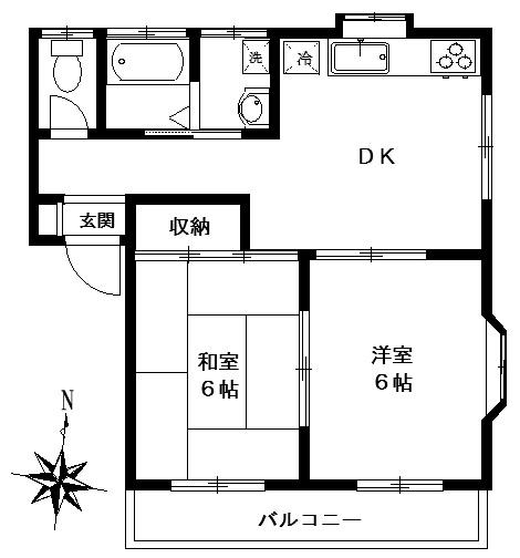 コーポヤマザキ(2DK/2階)の間取り写真