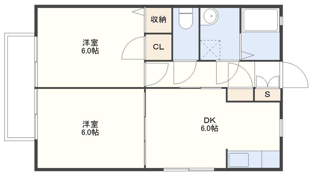 シャーメゾンみたちB(2DK/2階)の間取り写真
