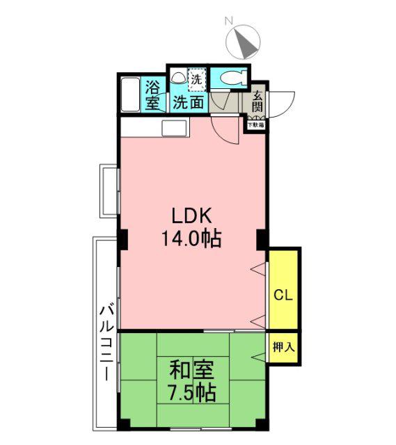 萩ビル(1LDK/5階)の間取り写真