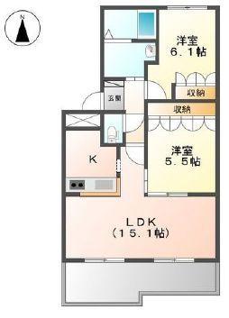 レフィナード湘南(2LDK/2階)の間取り写真