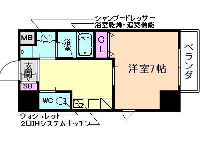 フルール アクアリオ(1K/7階)の間取り写真