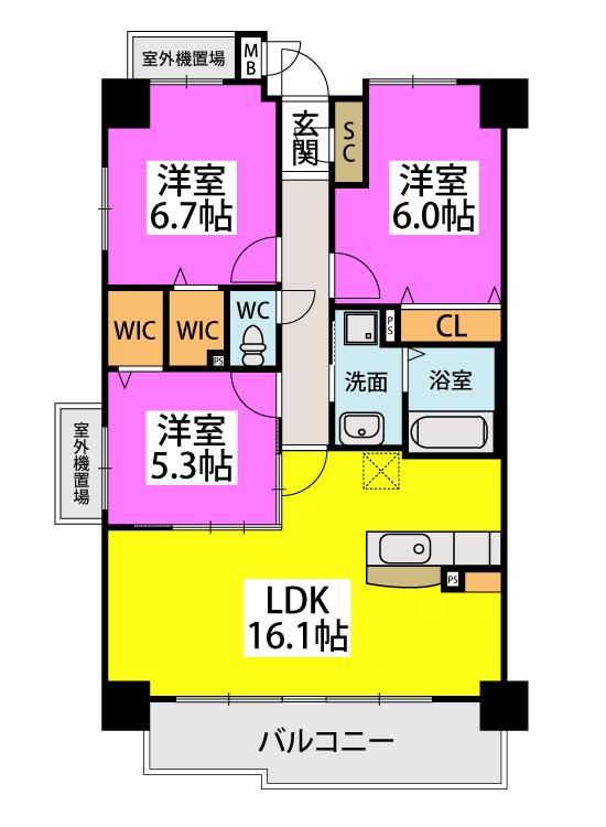 メルベーユ高宮駅前(3LDK/2階)の間取り写真