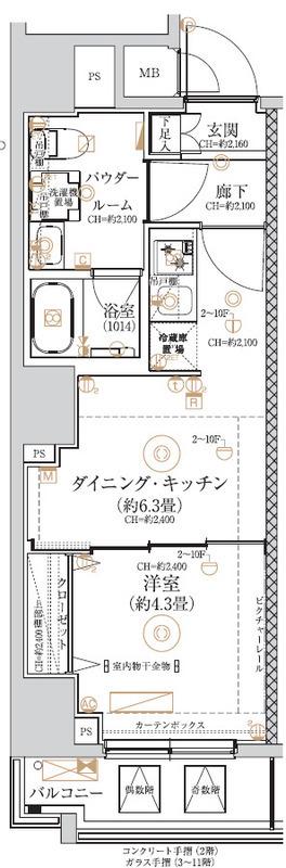 ガリシア森下VI(1DK/4階)の間取り写真
