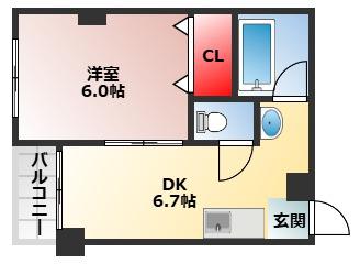 グランデ堺東(1DK/4階)の間取り写真