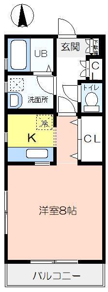 メイプルタウン(1K/2階)の間取り写真