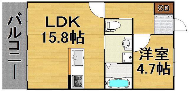 グラシア香椎(1LDK/2階)の間取り写真