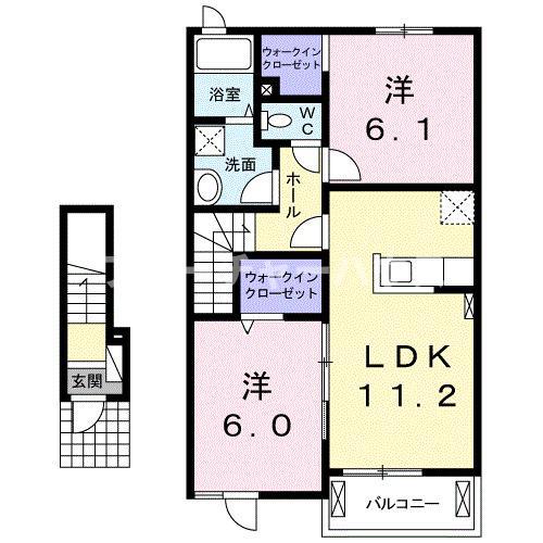 ヴィラ殿山(2LDK/2階)の間取り写真