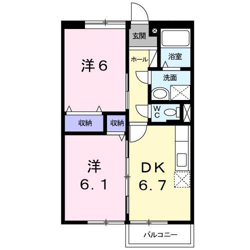 ファミール三次B棟(2DK/2階)の間取り写真