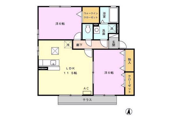 エスポアールエストB棟(2LDK/1階)の間取り写真