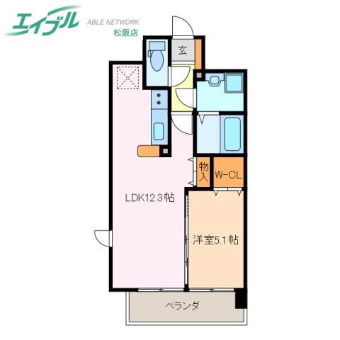 アンジューVI(1LDK/6階)の間取り写真