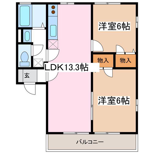 LALAコートB棟(2LDK/1階)の間取り写真