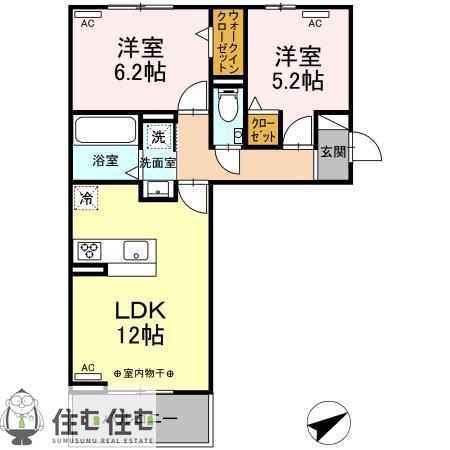 GRAND D-ROOM浄水 S棟(2LDK/3階)の間取り写真