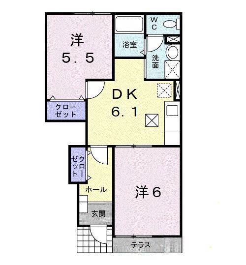 サンルーラン(2DK/1階)の間取り写真