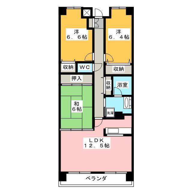 シャトーイノハナ(3LDK/4階)の間取り写真