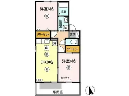 グリーンガーデンFF棟(2DK/1階)の間取り写真