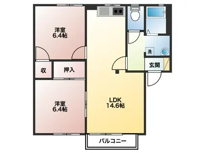 フレグランス上の原(2LDK/1階)の間取り写真
