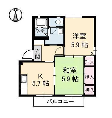 サテライトS1・2棟(2K/2階)の間取り写真