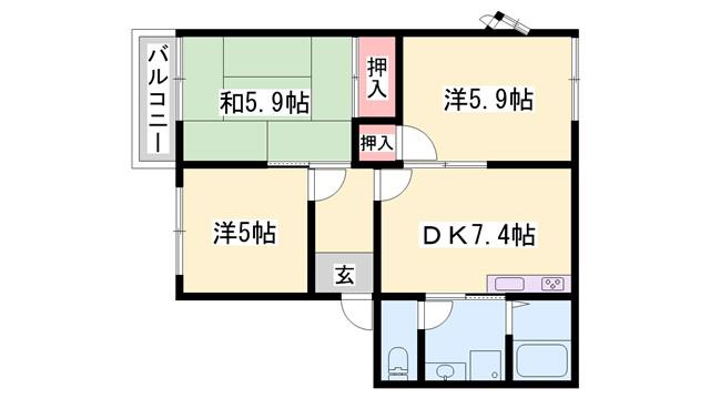 CALMLY溝口B棟(3DK/2階)の間取り写真
