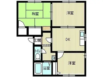 サンシャイン石が口A棟(3DK/2階)の間取り写真