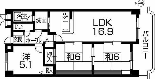 田寺グランドヒルズ(3LDK/2階)の間取り写真