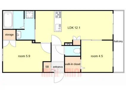西宮市甲子園四番町ヘーベルメゾン(2LDK/2階)の間取り写真