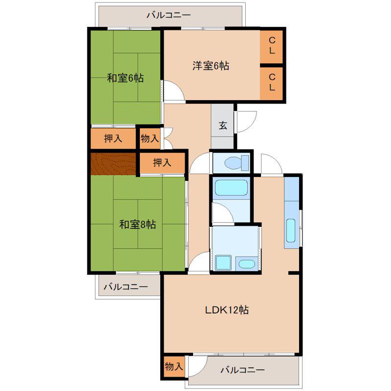 山城ビルB(3LDK/3階)の間取り写真