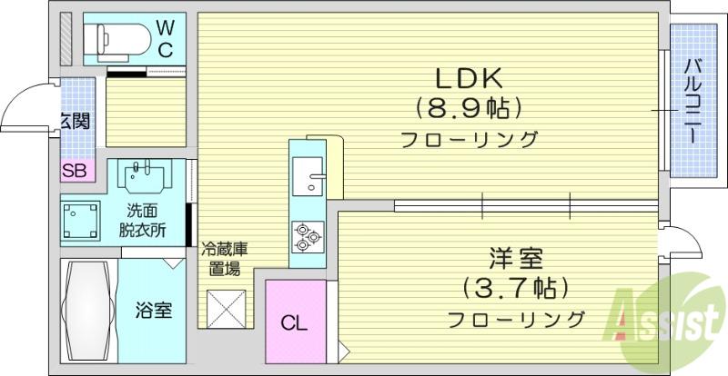 ウェルシャトー旭ヶ丘(1LDK/2階)の間取り写真