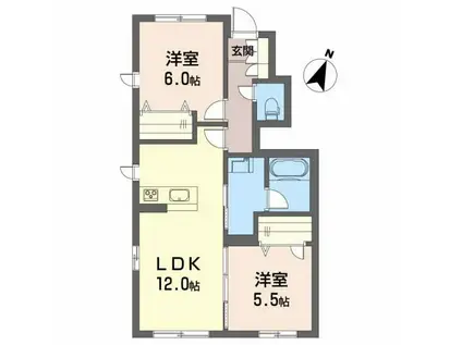 プロヌーブ沖洲III番館(2LDK/1階)の間取り写真