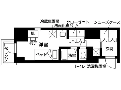 ウエリスアイビー旗の台(ワンルーム/4階)の間取り写真