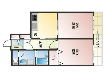 ソレイユ六甲(2DK/2階)の間取り写真