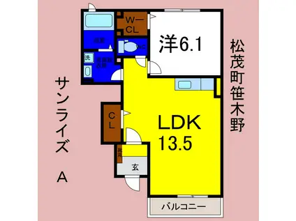 サンライズ A棟(1LDK/1階)の間取り写真