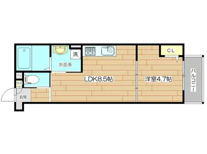 高槻市赤大路共同(1LDK/2階)の間取り写真
