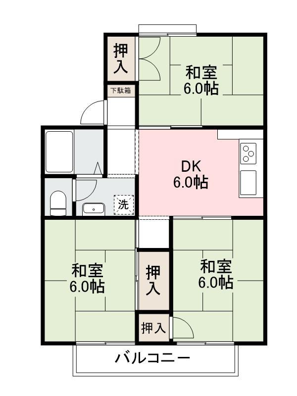 瀬戸ハイツAB(3DK/2階)の間取り写真