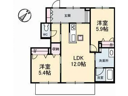 アンソレイユ A棟(2LDK/1階)の間取り写真
